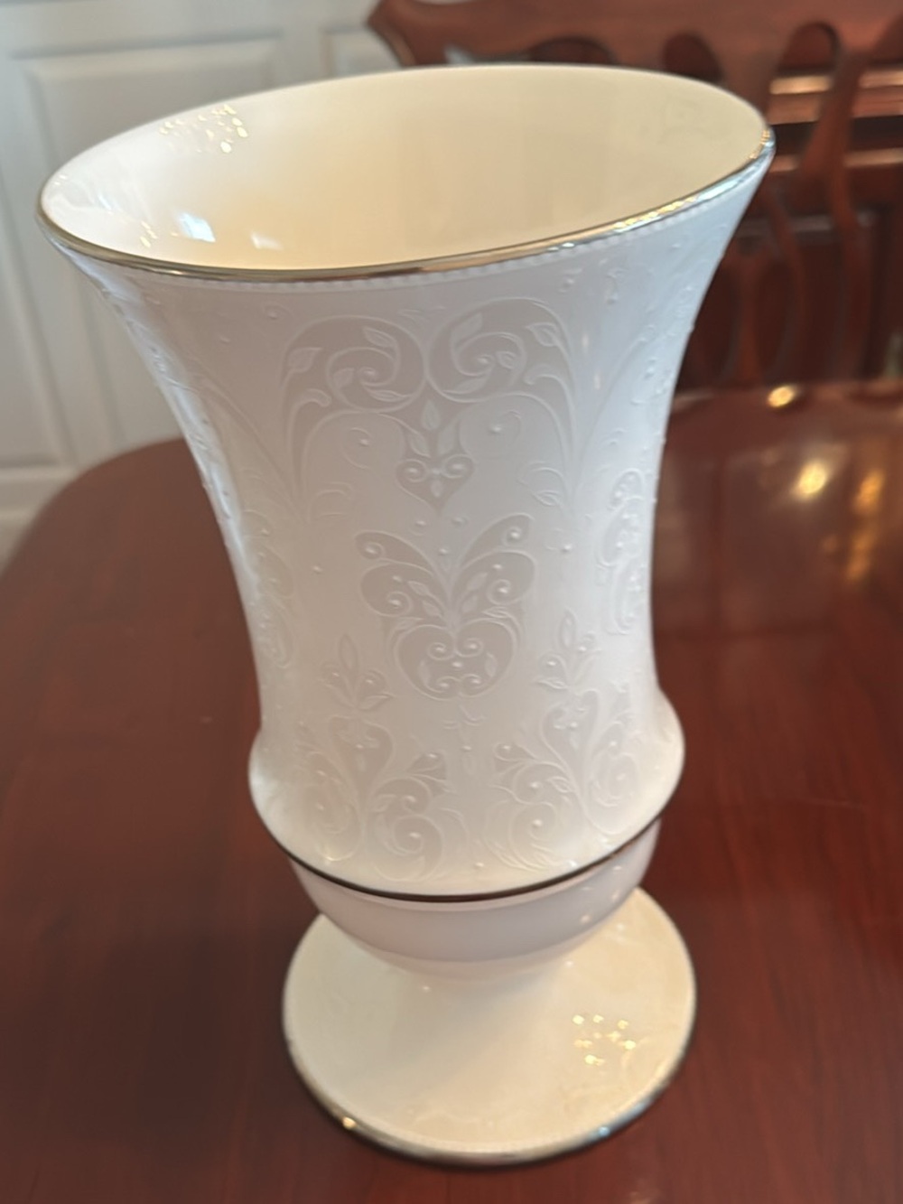Lenox White Opal Innocence Pedestal Vase with Silver Accents